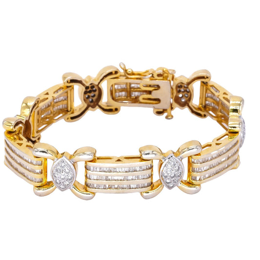 14k Yellow Gold Jewelry 5.0CT Diamond Fancy Link Wide Bracelet