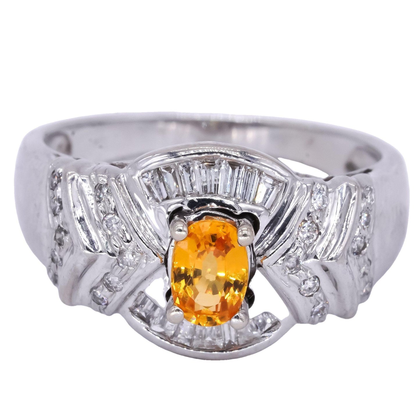 14k White Gold 0.72CT Diamond and Yellow Sapphire Cluster Cocktail Ring sz 8.25