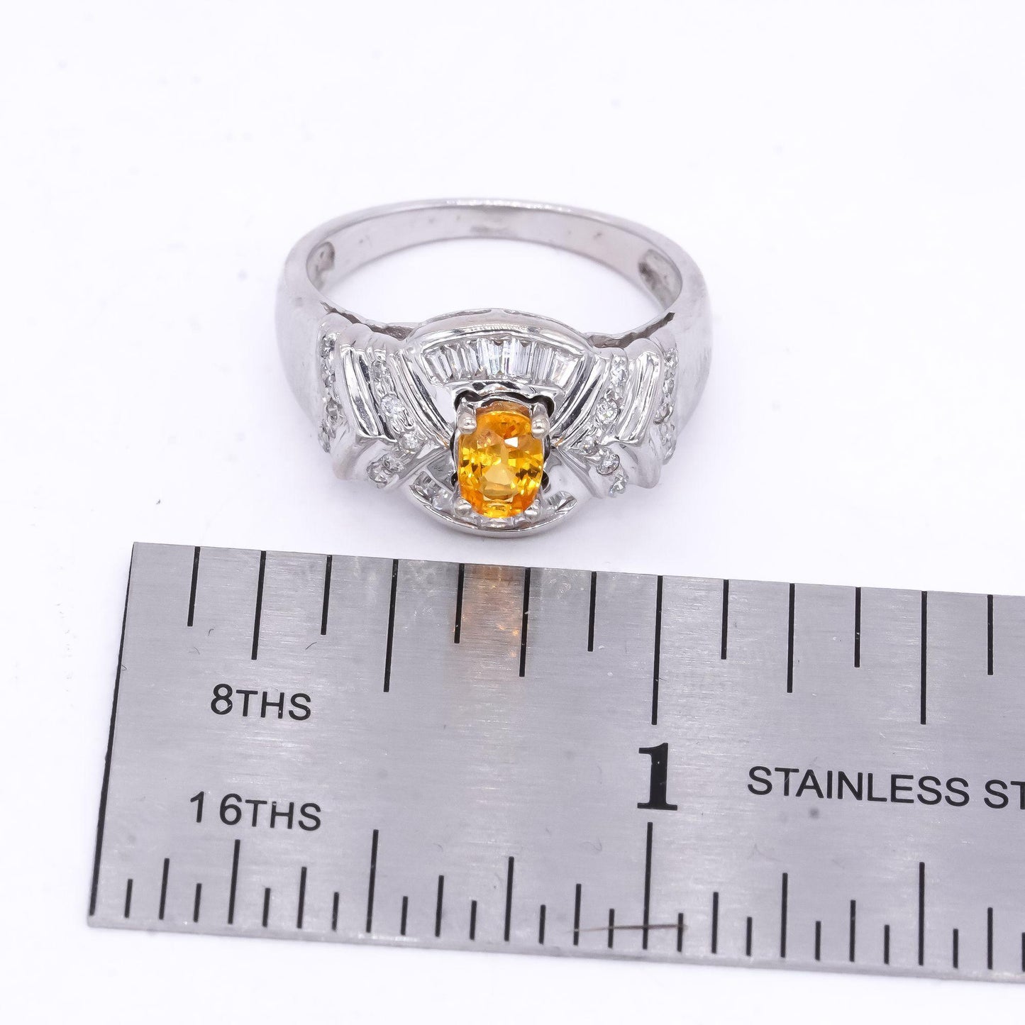 14k White Gold 0.72CT Diamond and Yellow Sapphire Cluster Cocktail Ring sz 8.25