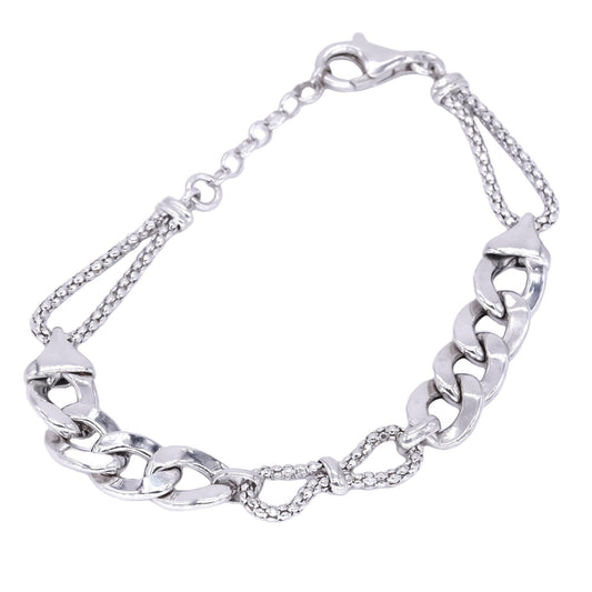 Sterling Silver Jewelry Fancy Cuban Link Charm Bracelet