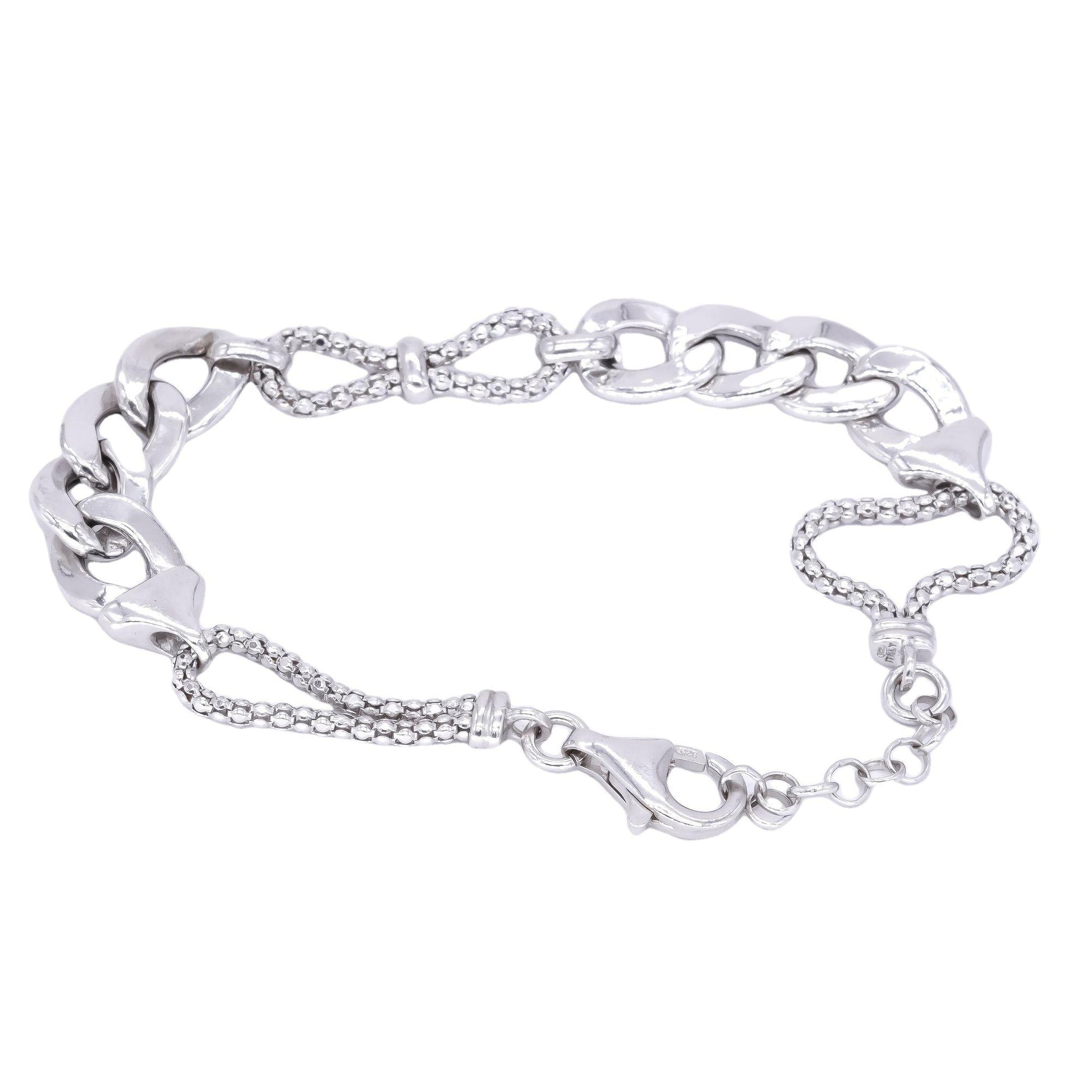 Sterling Silver Jewelry Fancy Cuban Link Charm Bracelet