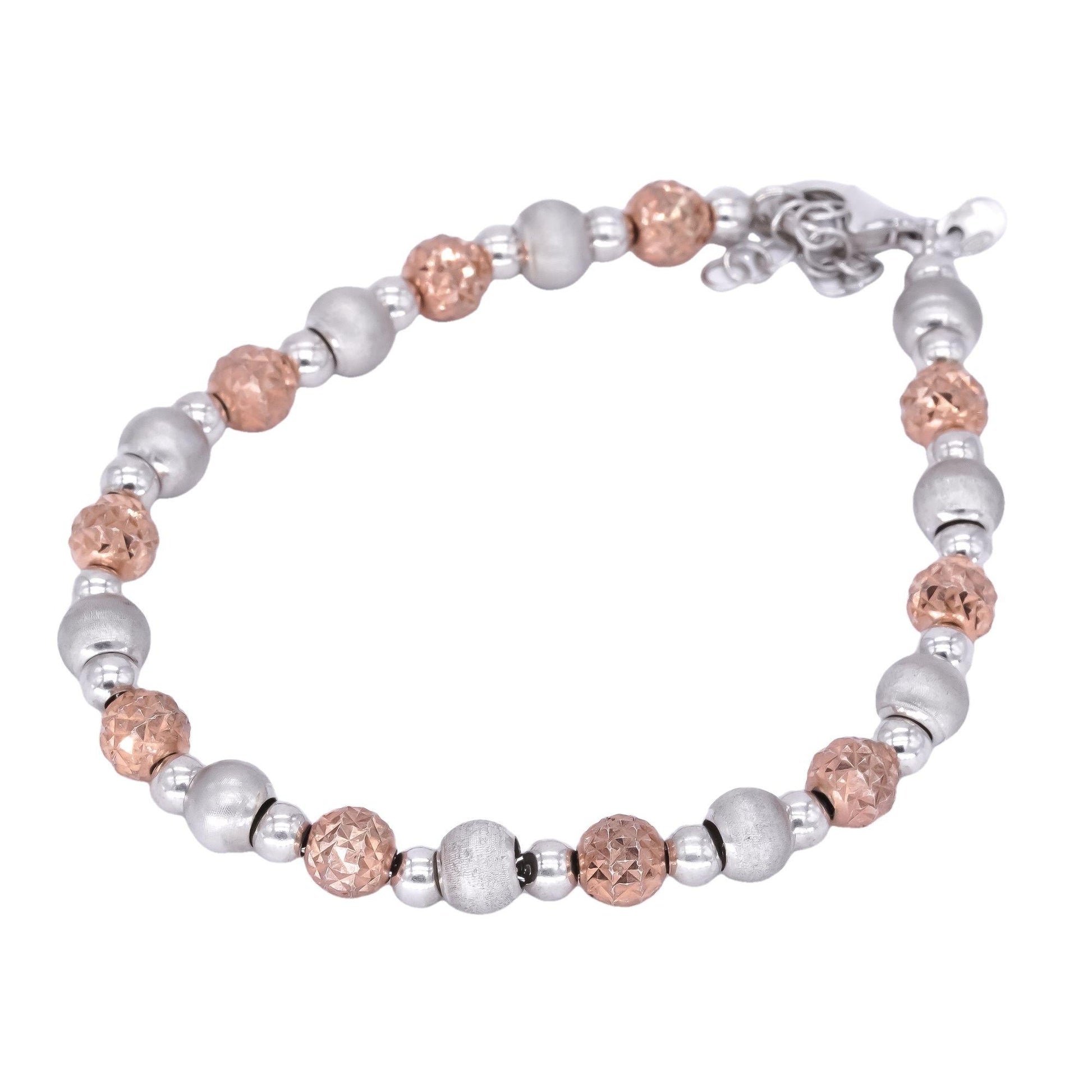 Sterling Silver Rose Gold Plated Diamond Cut Satin Finish Bracelet