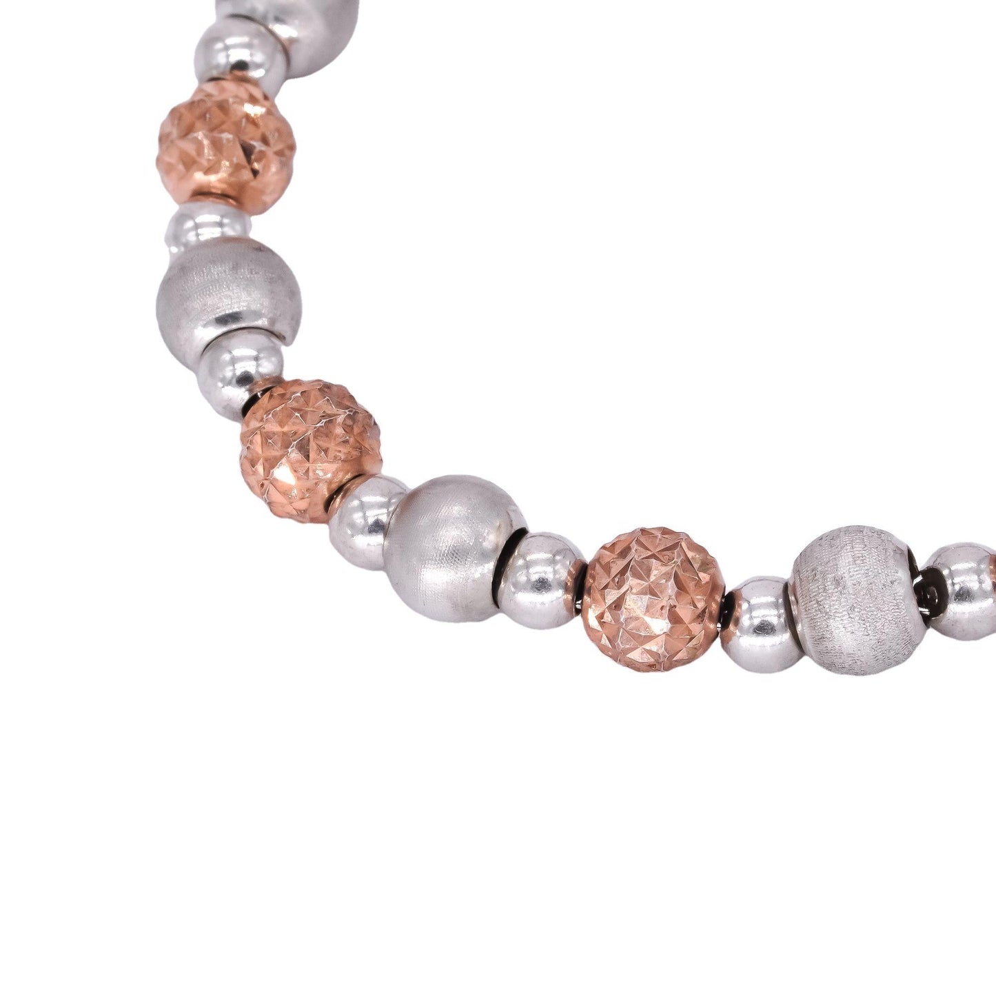 Sterling Silver Rose Gold Plated Diamond Cut Satin Finish Bracelet