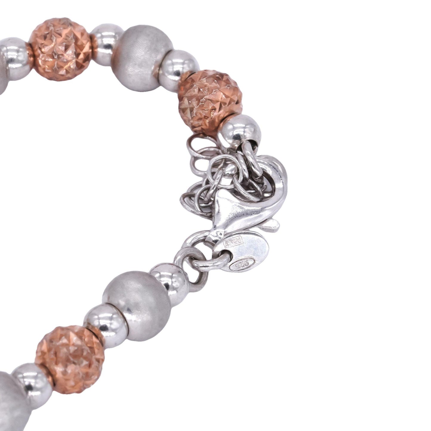 Sterling Silver Rose Gold Plated Diamond Cut Satin Finish Bracelet