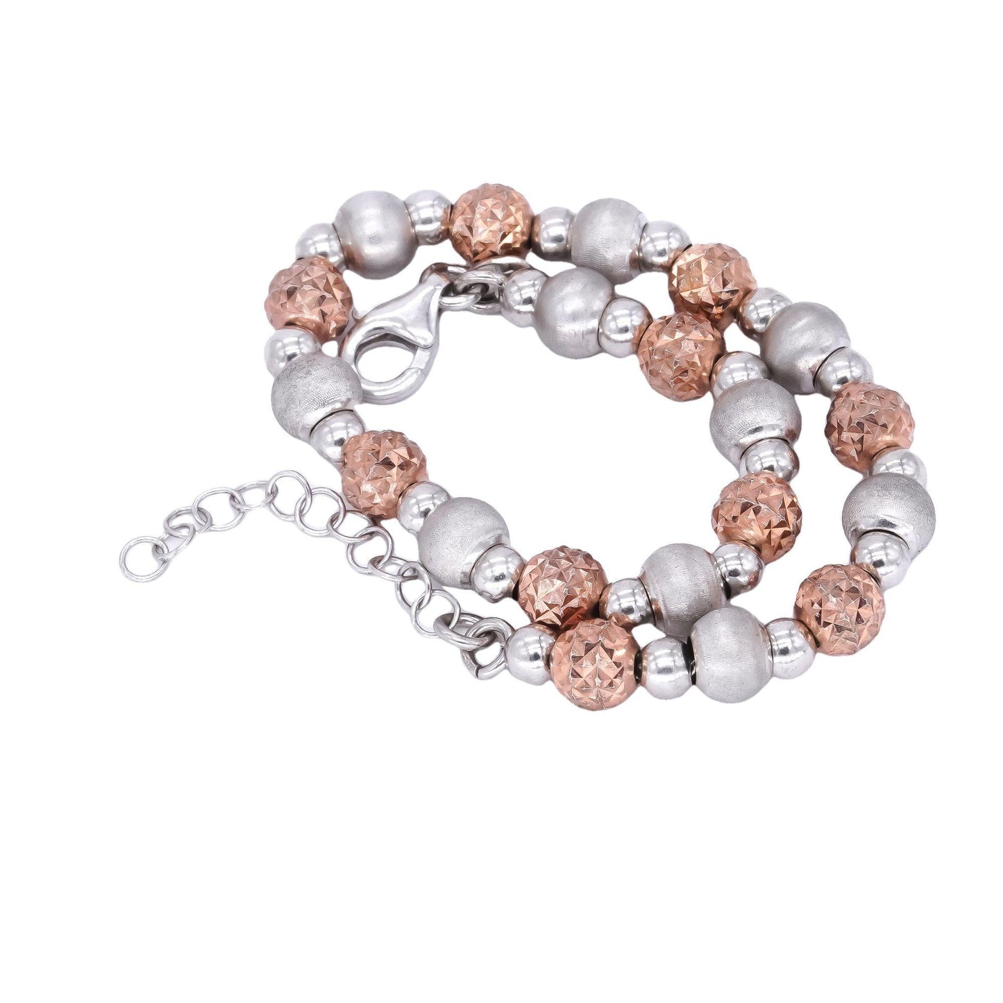 Sterling Silver Rose Gold Plated Diamond Cut Satin Finish Bracelet