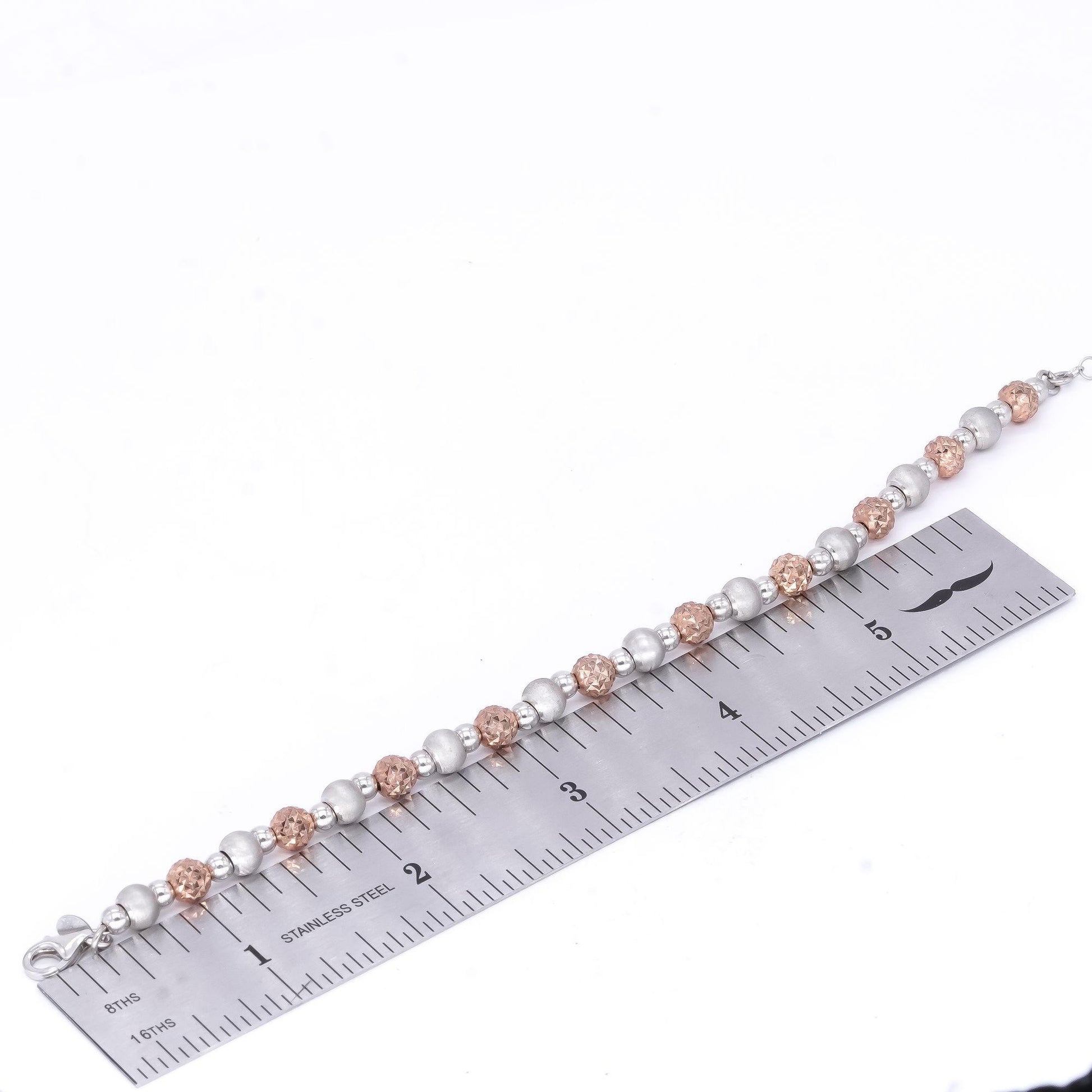 Sterling Silver Rose Gold Plated Diamond Cut Satin Finish Bracelet