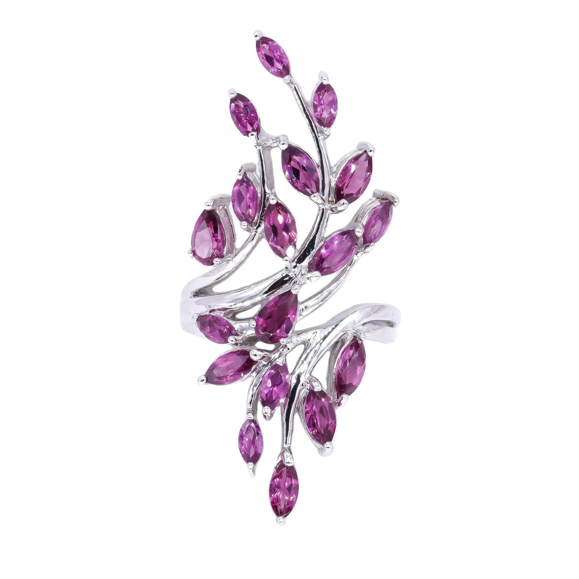 Sterling Silver Jewelry 1.40CT Pink Tourmaline Fan Flower Cocktail Ring size 6