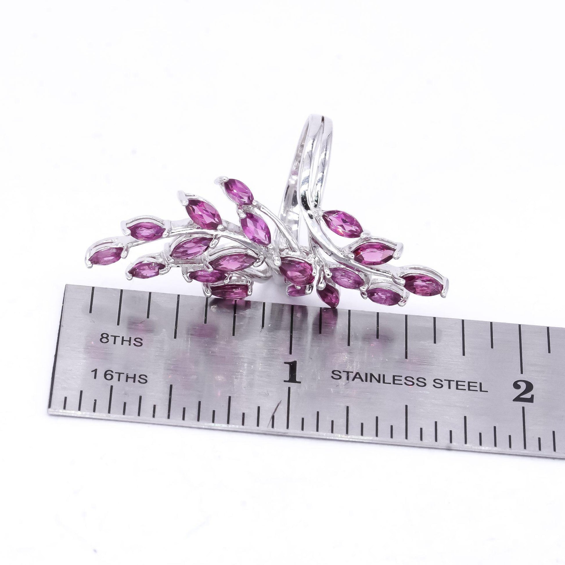 Sterling Silver Jewelry 1.40CT Pink Tourmaline Fan Flower Cocktail Ring size 6