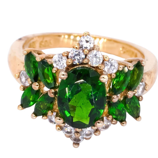 Sterling Silver Gold Plated 2.50CT Green Diopside and White Topaz Ring size 5