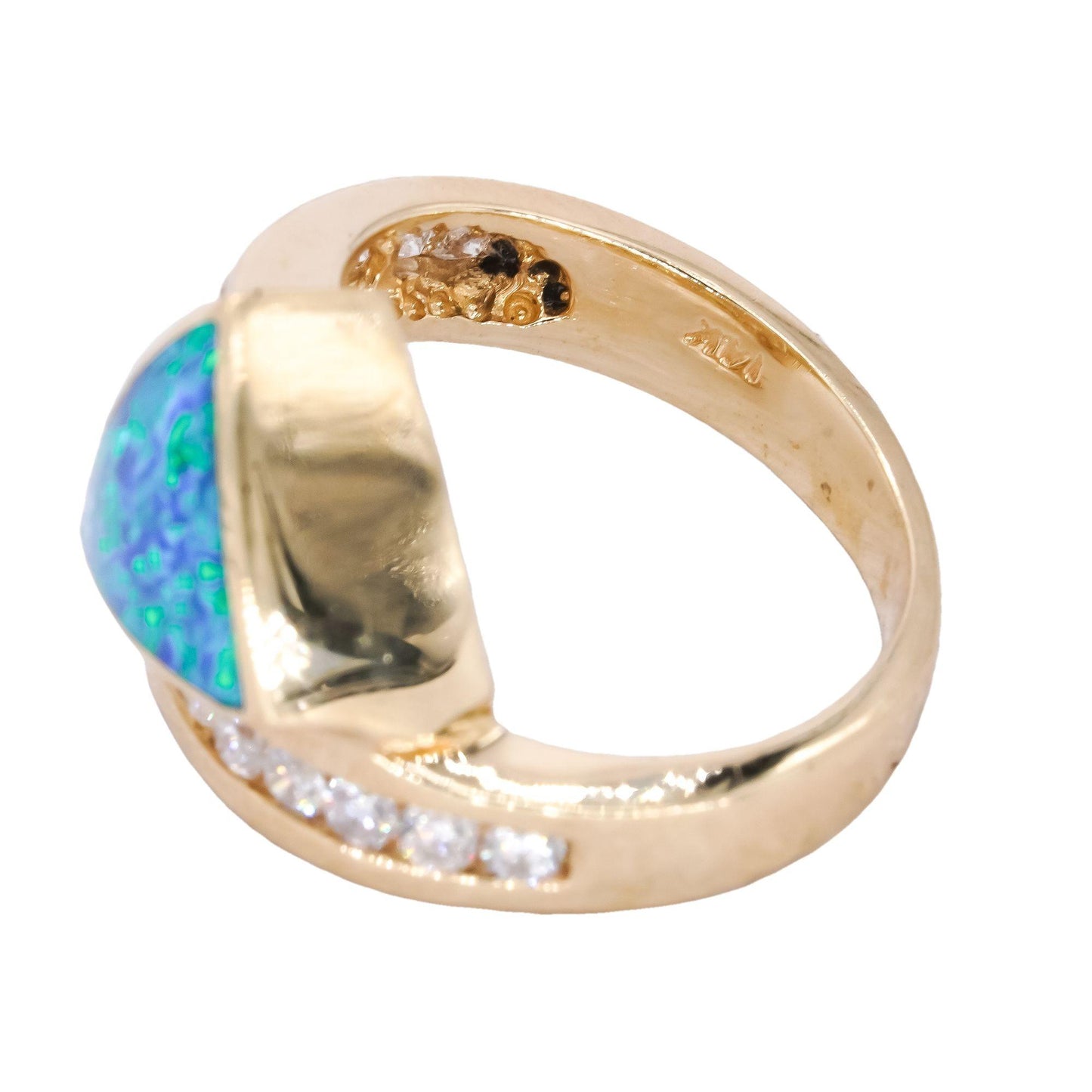 14k Yellow Gold 0.50CT Diamond & Enamel Cocktail Ring size 5.75