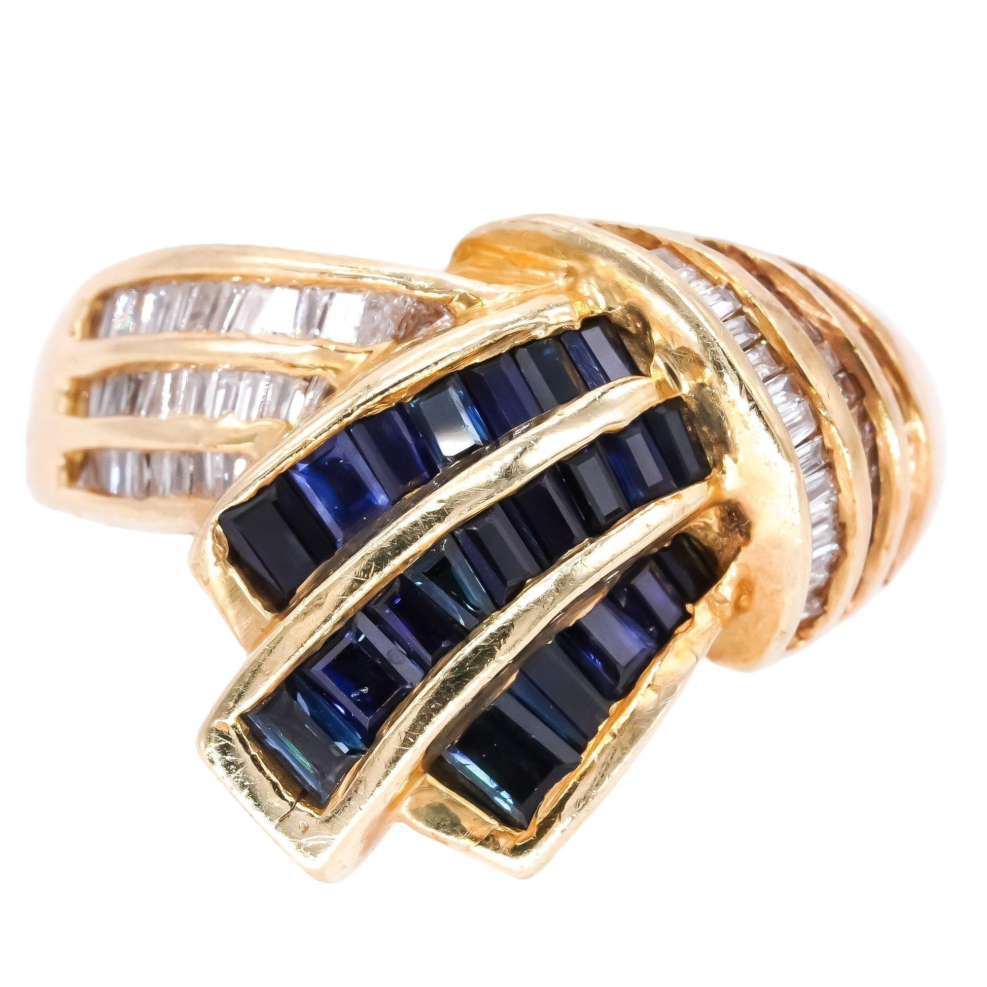 14k Yellow Gold 2.40CT Diamond & Sapphire Cocktail Ring size 9.75