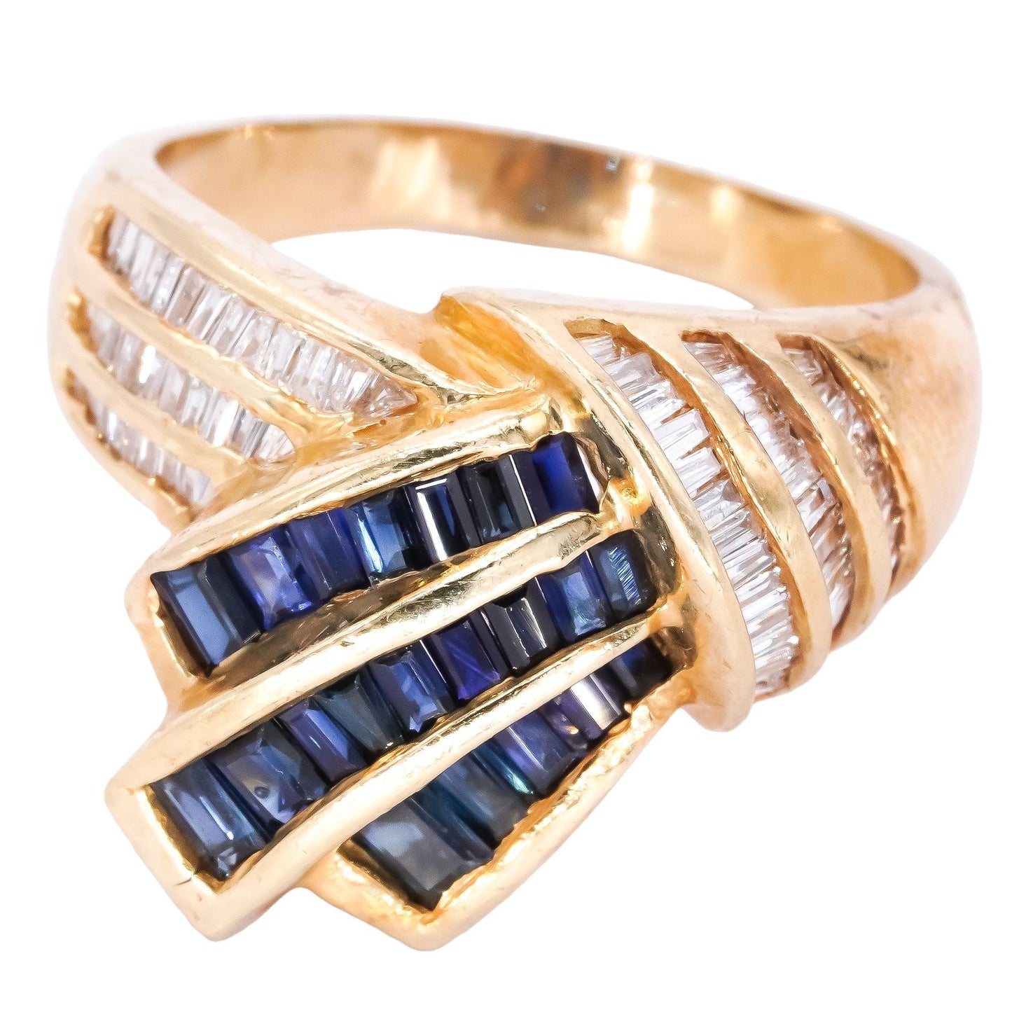 14k Yellow Gold 2.40CT Diamond & Sapphire Cocktail Ring size 9.75