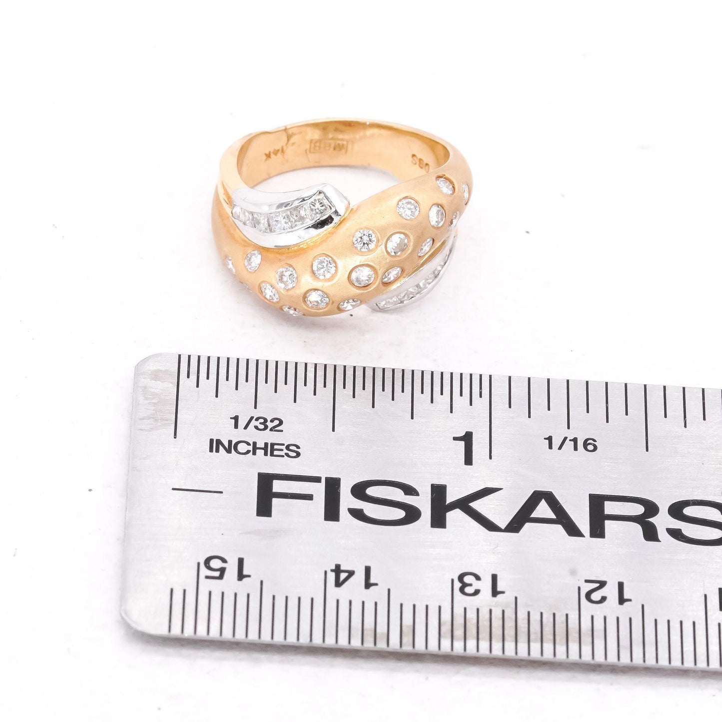 14k White & Yellow Gold 1.08CT Diamond Satin Finish Cocktail Ring size 7