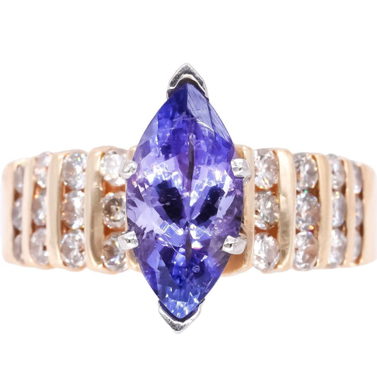 14k Yellow Gold Jewelry 2.60CT Diamond & Tanzanite Ring size 7.5