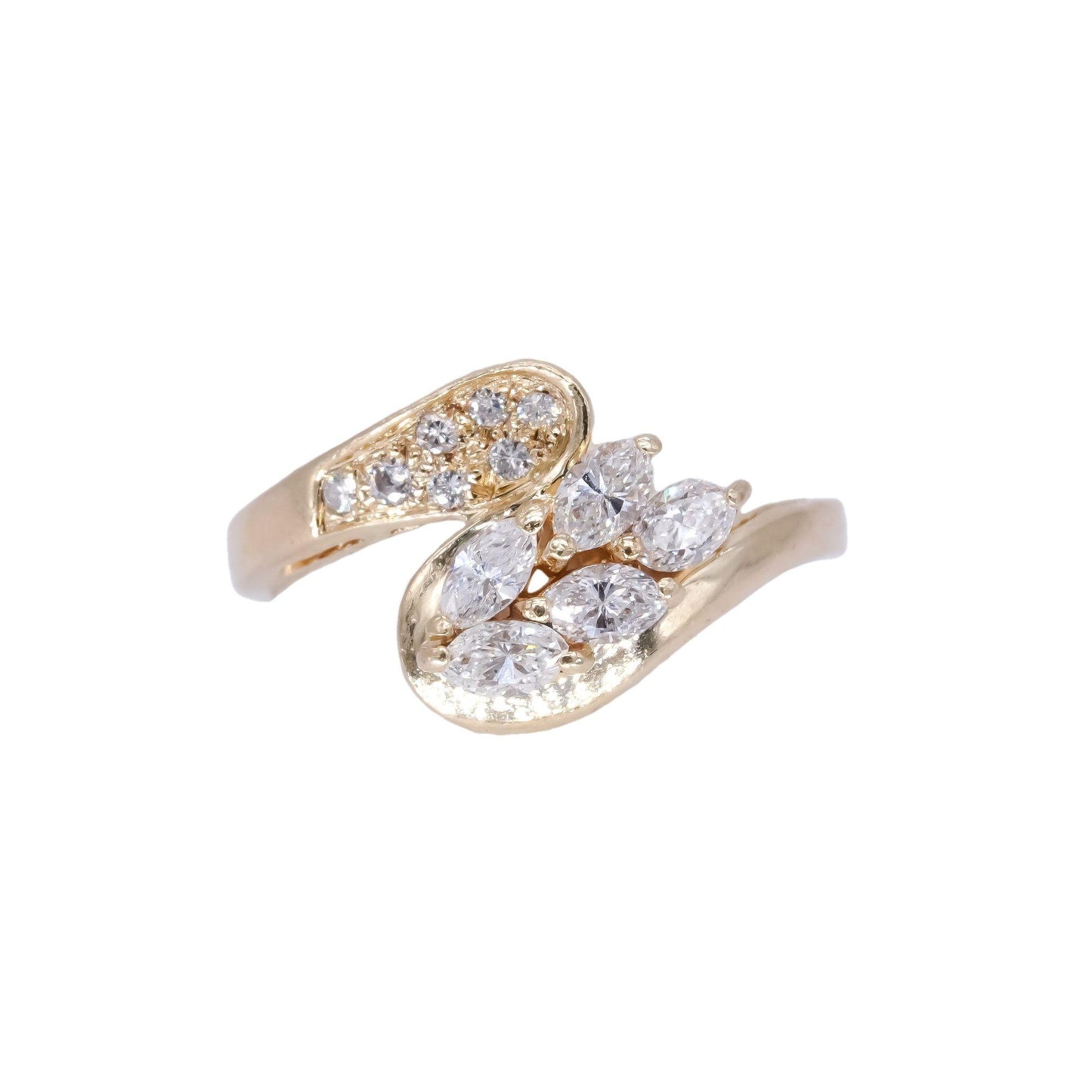 14k Yellow Gold 0.75CT VS Marquise and Round Diamond Cluster Ring size 5.5