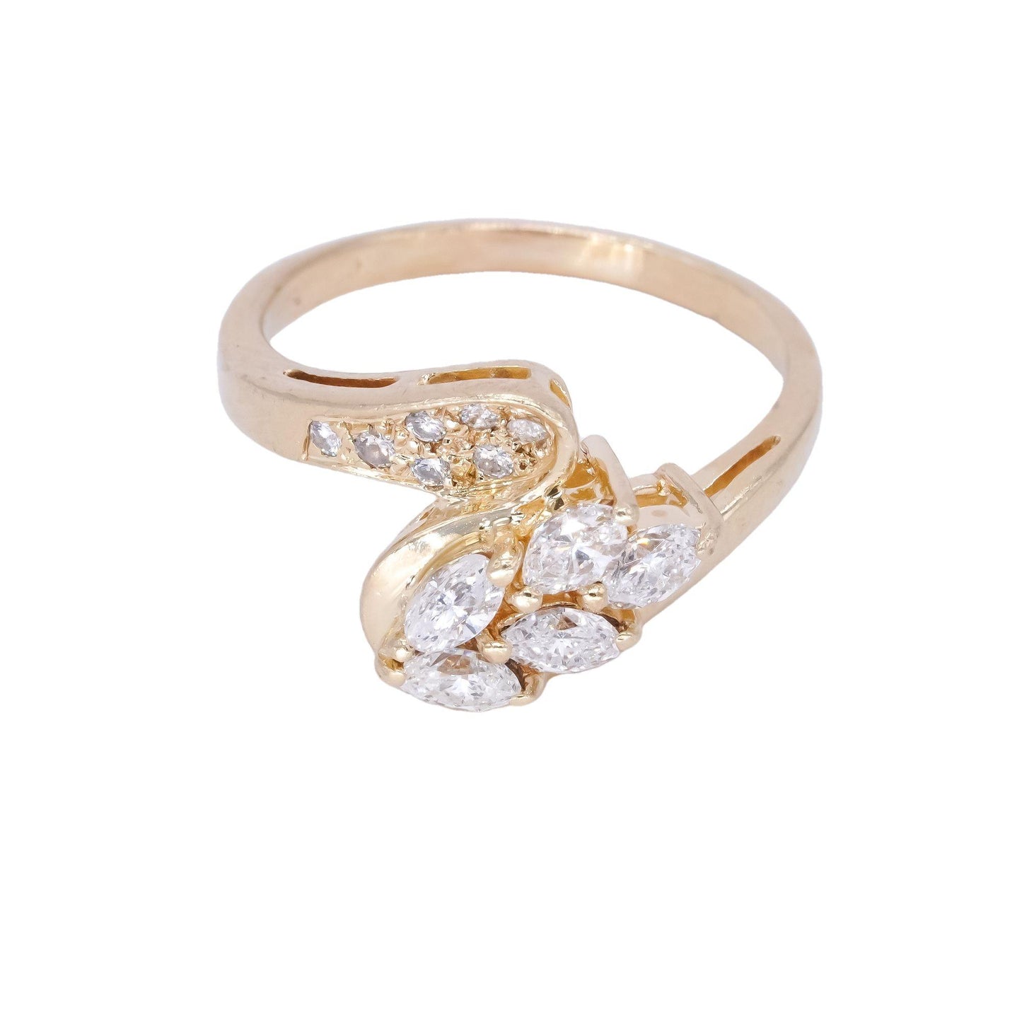 14k Yellow Gold 0.75CT VS Marquise and Round Diamond Cluster Ring size 5.5