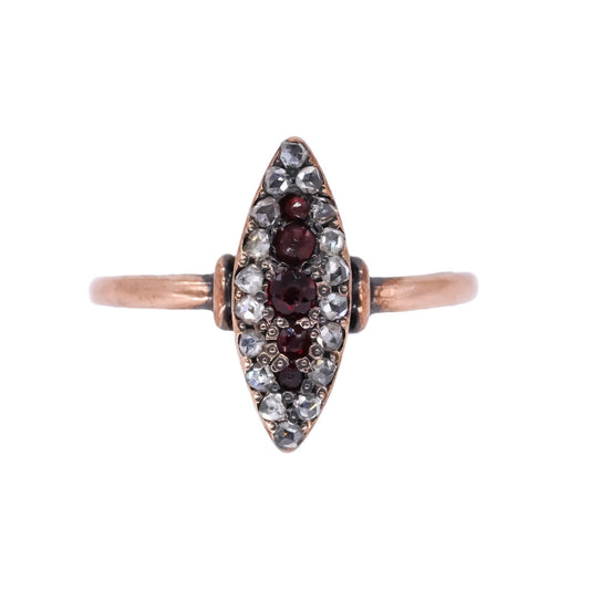 Antique Vintage 14k Rose Gold 0.23CT VS Rose Cut Diamond and Garnet Ring size 6