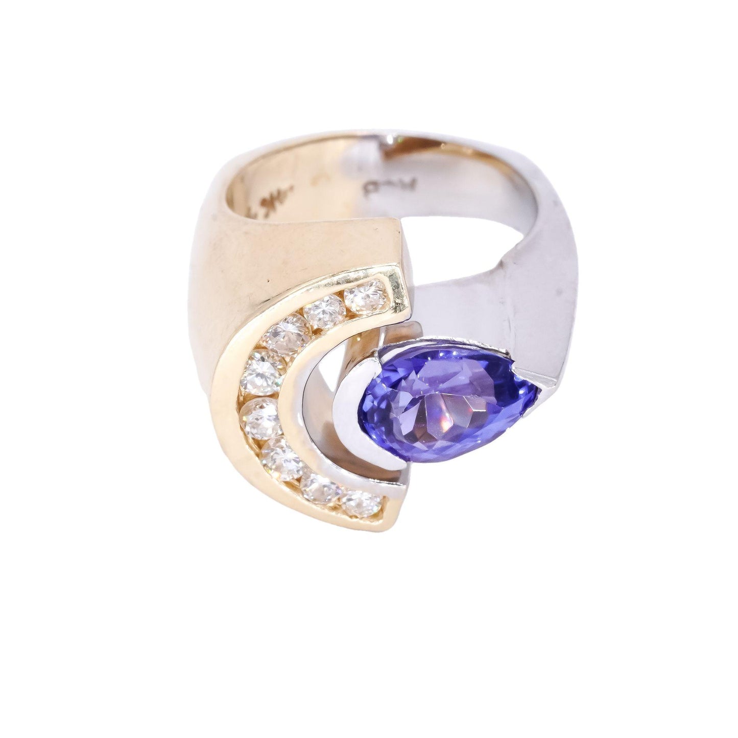 14k White and Yellow Gold 2.40CT Diamond and Tanzanite Retro Style Ring size 5.5