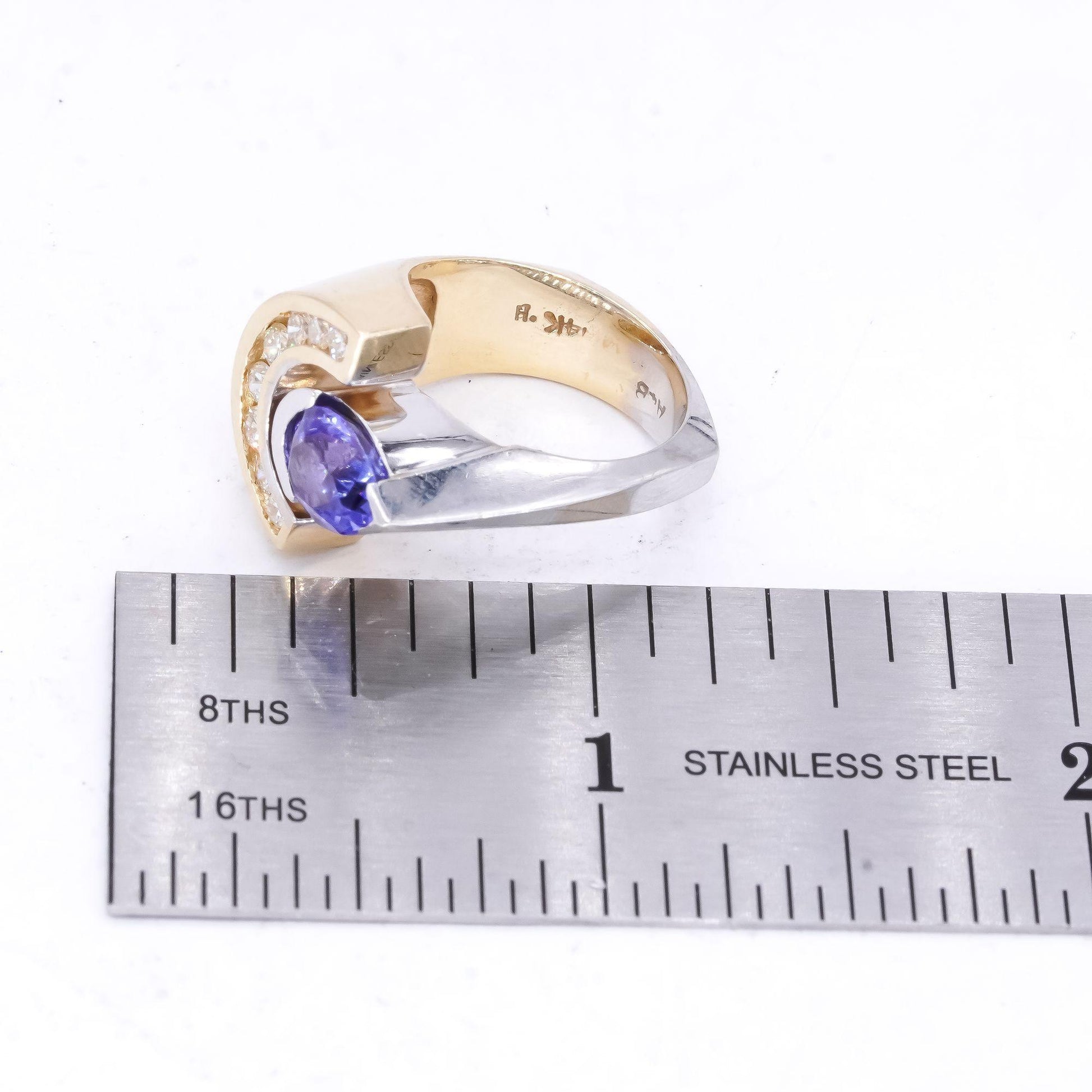 14k White and Yellow Gold 2.40CT Diamond and Tanzanite Retro Style Ring size 5.5