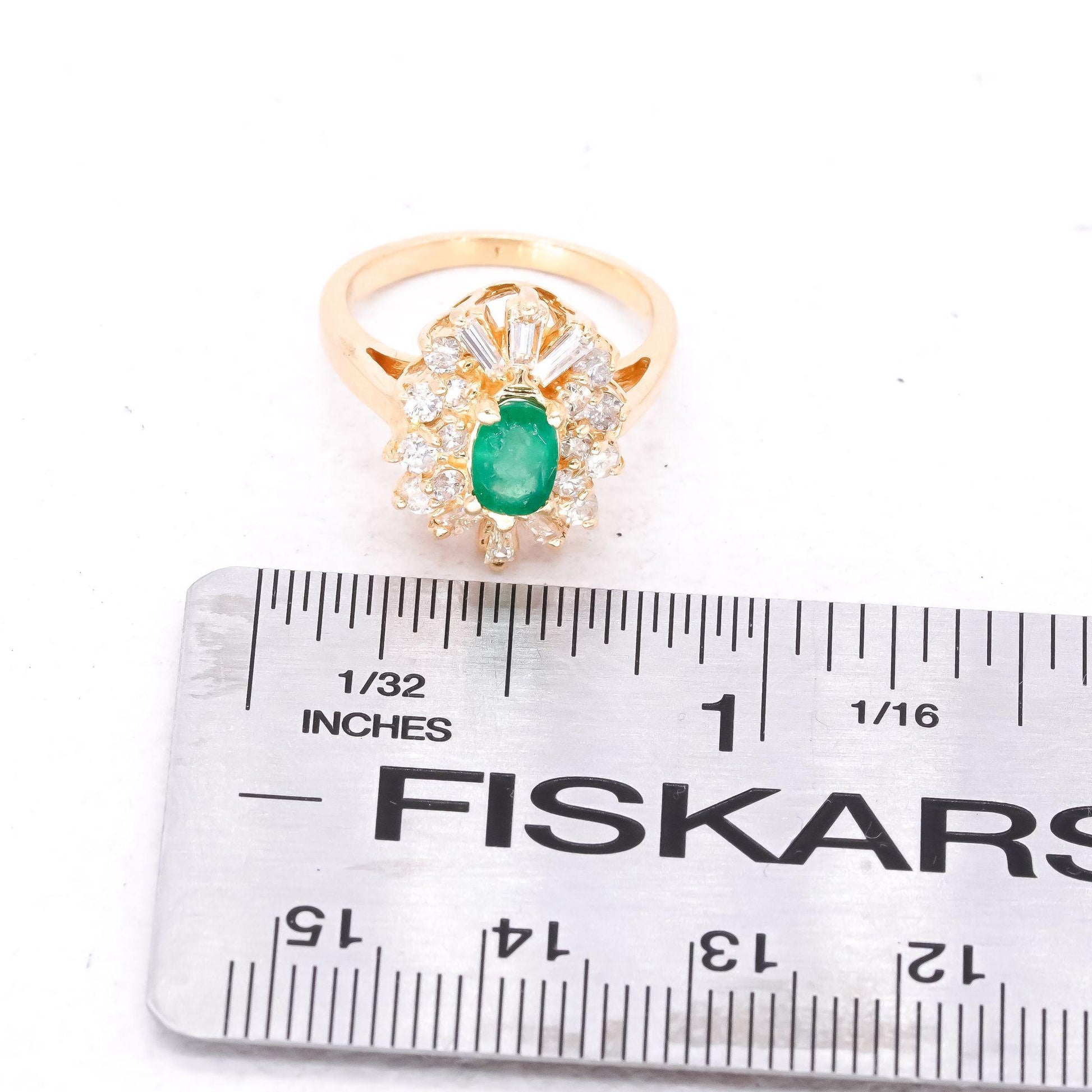 14k Yellow Gold Jewelry 0.90CT VS Diamond & Emerald Cluster Sunburst Ring size 5