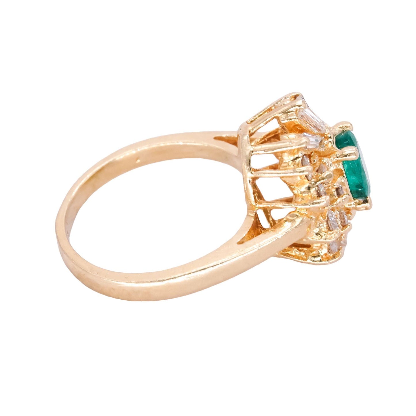 14k Yellow Gold Jewelry 0.90CT VS Diamond & Emerald Cluster Sunburst Ring size 5