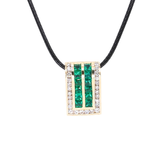 14k Yellow Gold 2.85CT VS Diamond and Emerald Slide Pendant Necklace