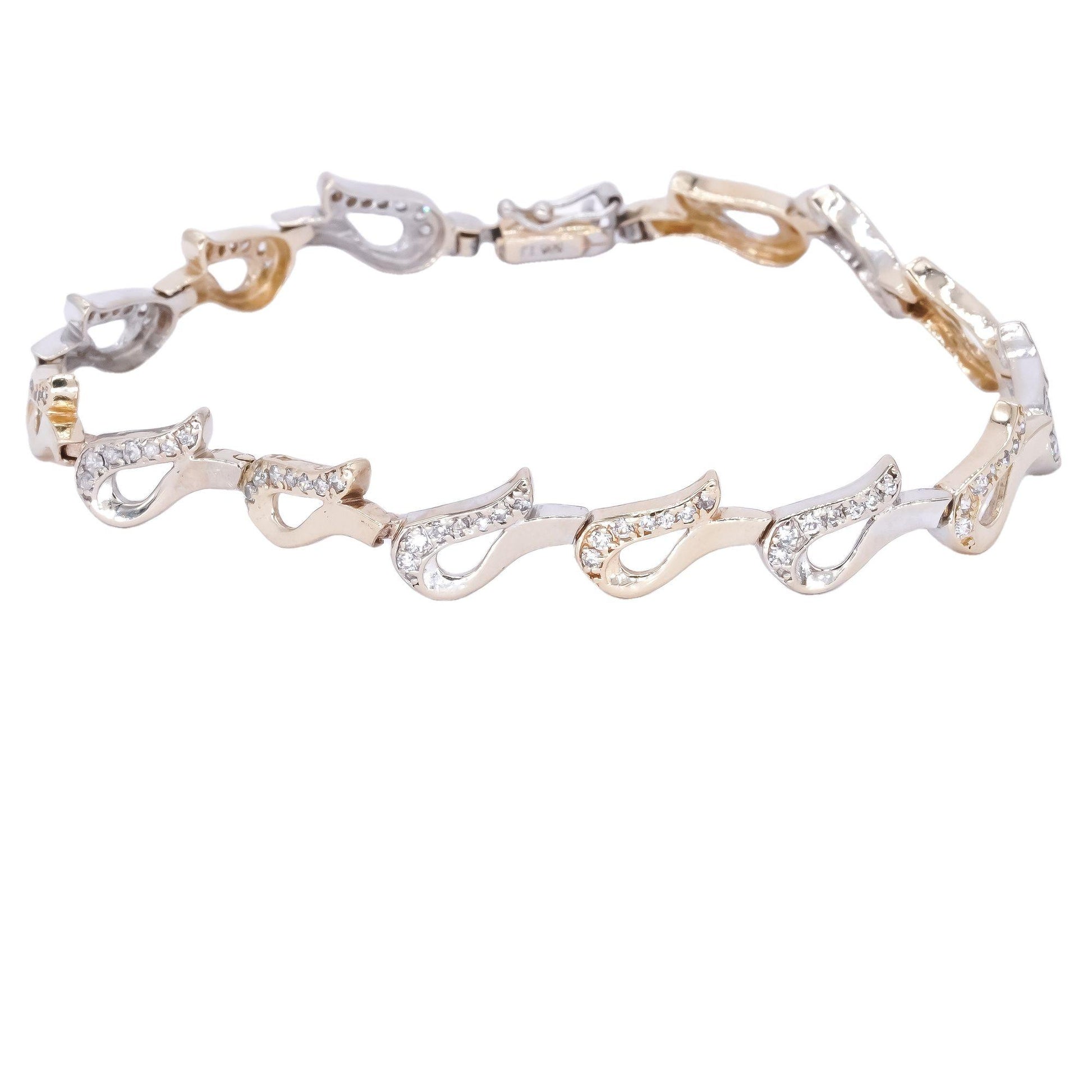 14k White and Yellow Gold 1.0CT Diamond Fancy Wave Tennis Bracelet