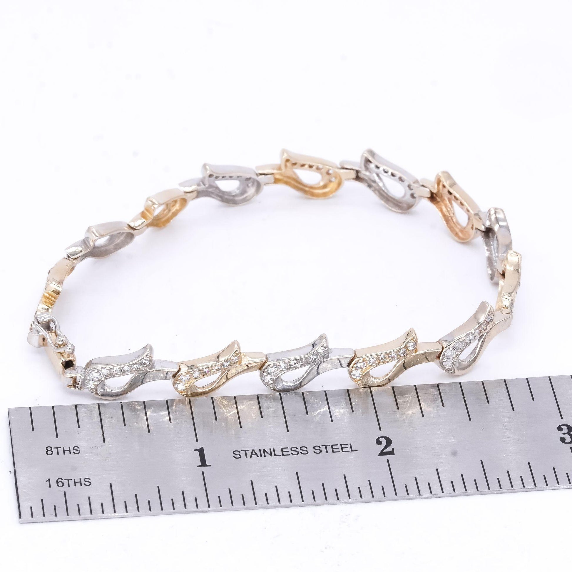 14k White and Yellow Gold 1.0CT Diamond Fancy Wave Tennis Bracelet