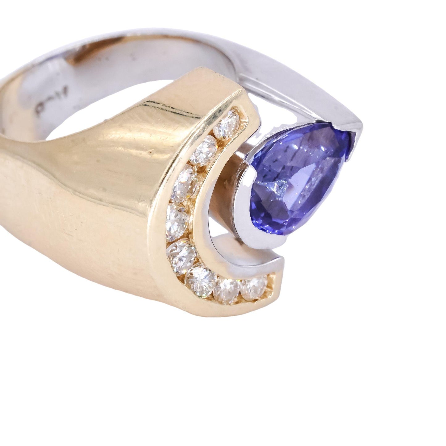 14k White and Yellow Gold 2.40CT Diamond and Tanzanite Retro Style Ring size 5.5