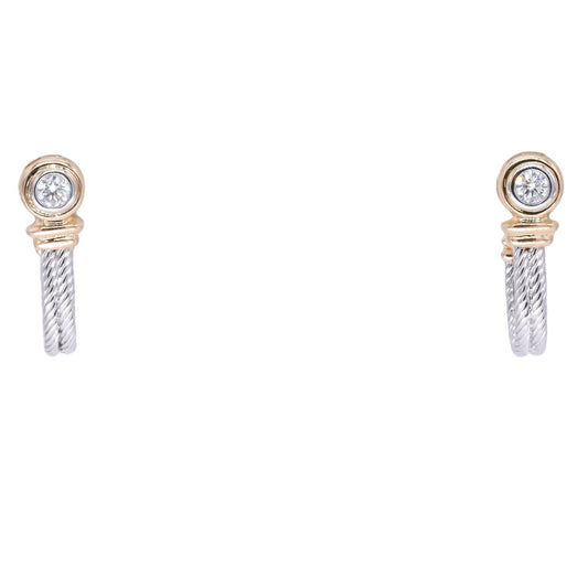 14k White and Yellow Gold 0.33CT Diamond J Hoop Cable Stud Earrings