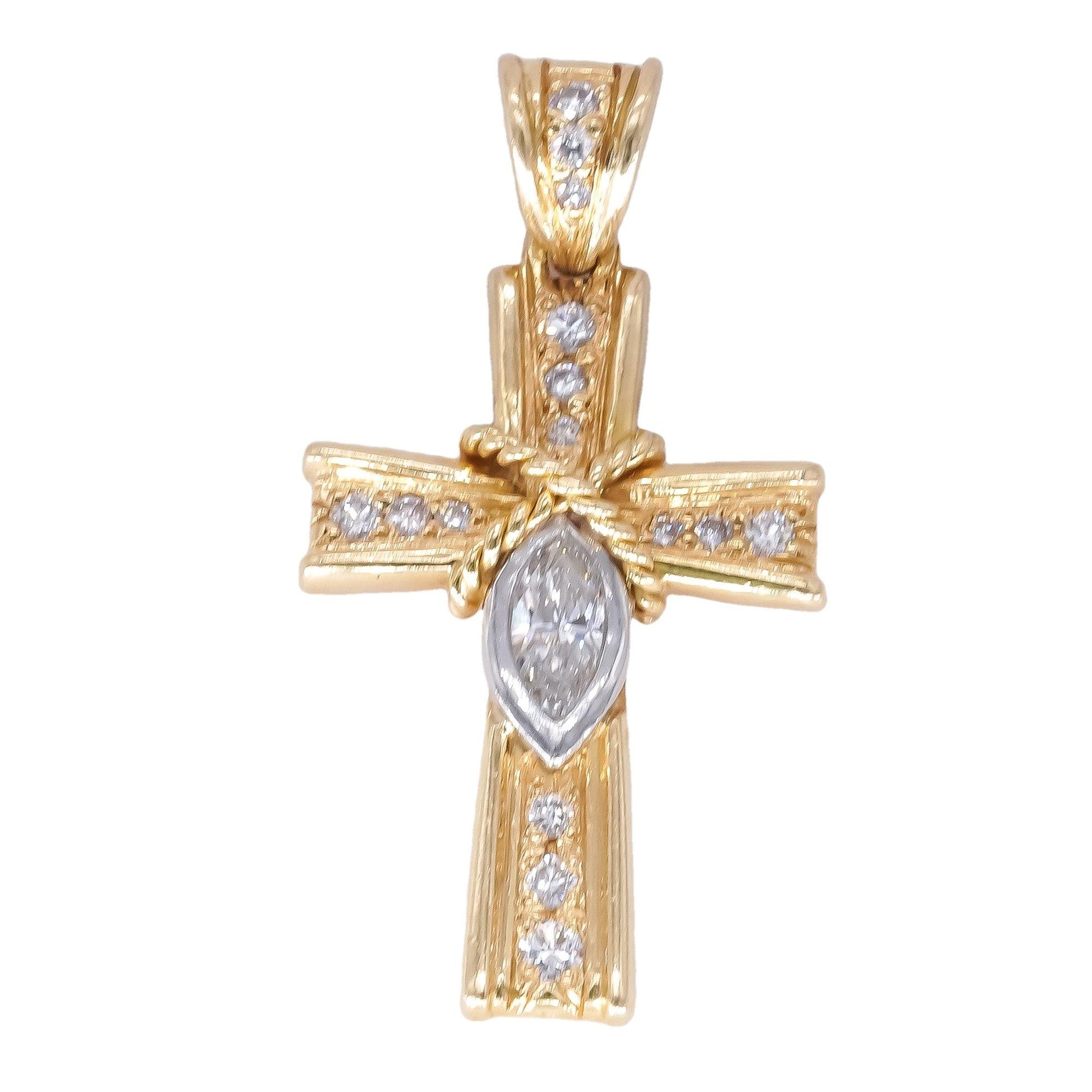 18k White & Yellow Gold 0.55CT VS Diamond Cross Crucifix Pendant