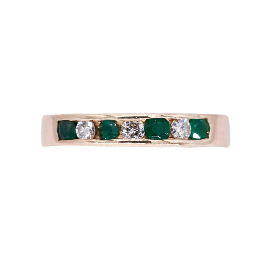 14k Yellow Gold 0.52CT Diamond and Emerald Wedding Band Ring size 7.75