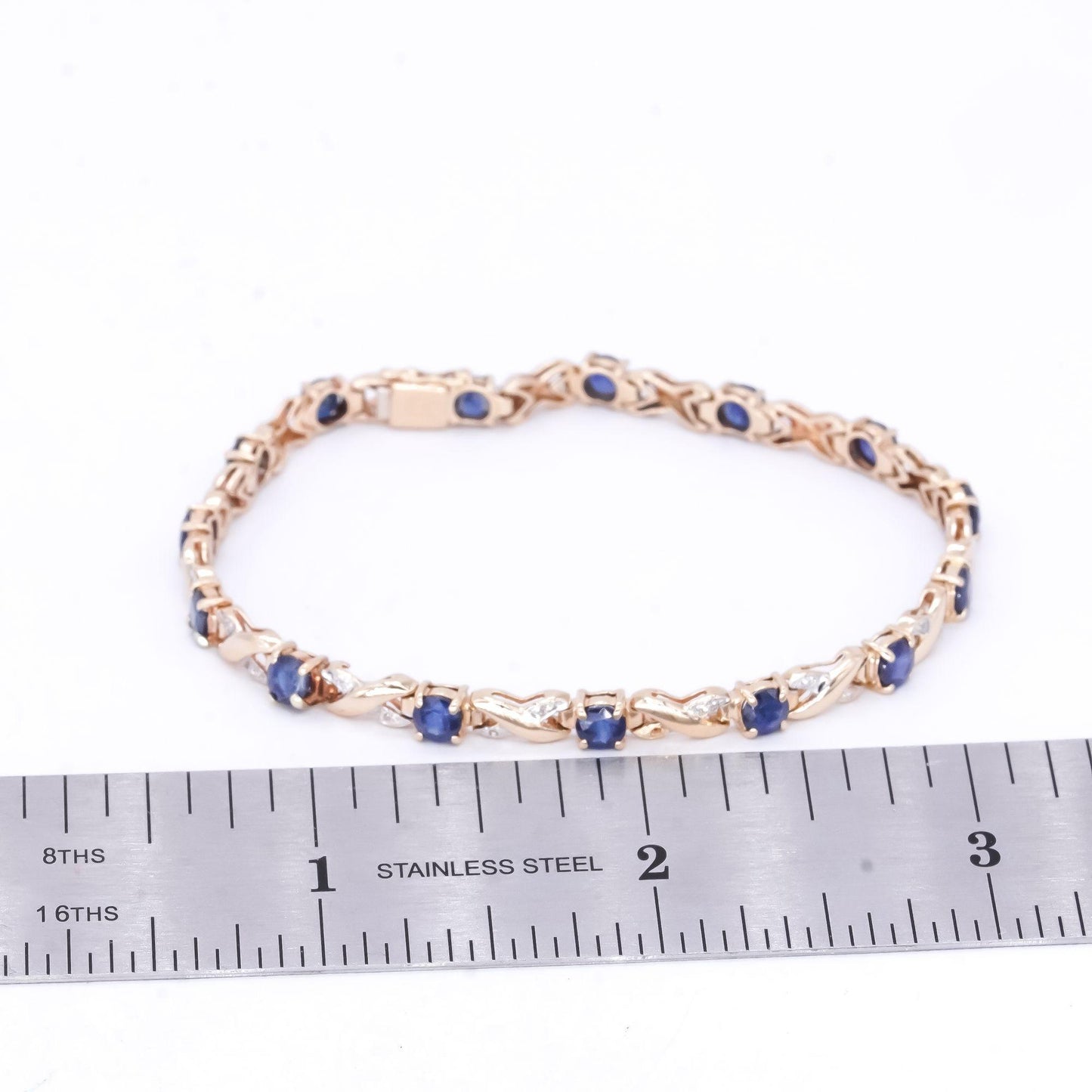 14k Yellow Gold 3.95CT Diamond and Sapphire Fancy Tennis Bracelet