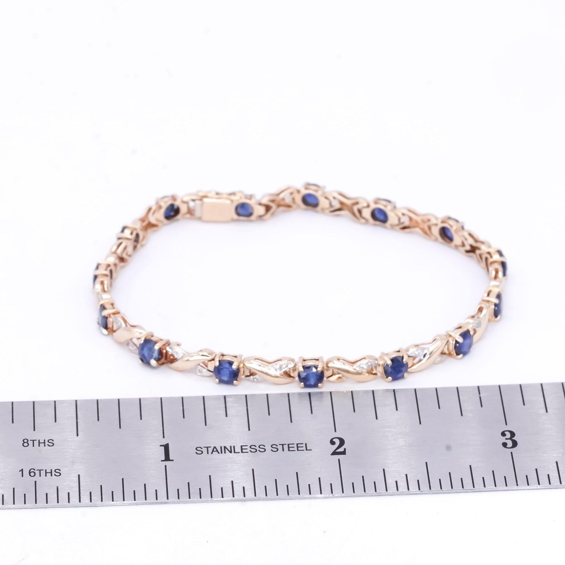 14k Yellow Gold 3.95CT Diamond and Sapphire Fancy Tennis Bracelet