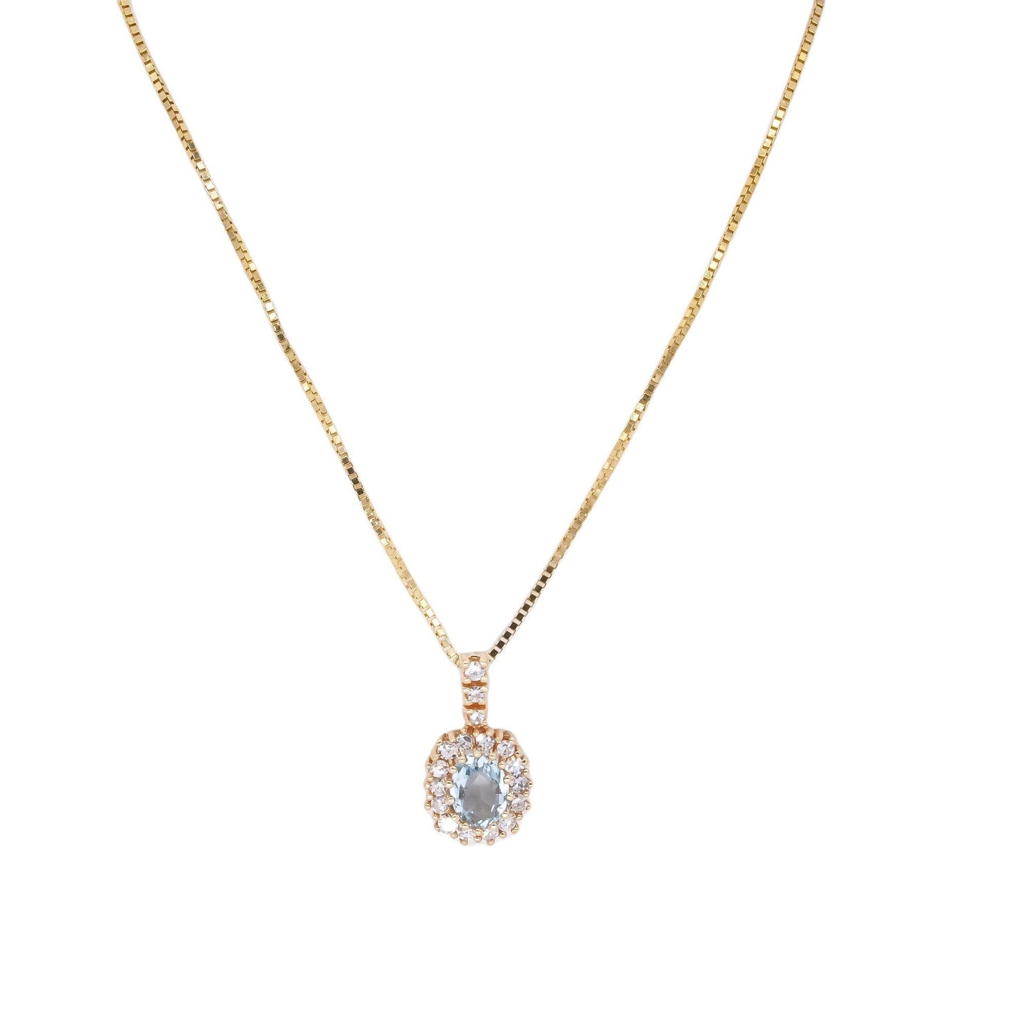 14k Yellow Gold 0.70CT VS Diamond and Aquamarine Cluster Pendant Necklace