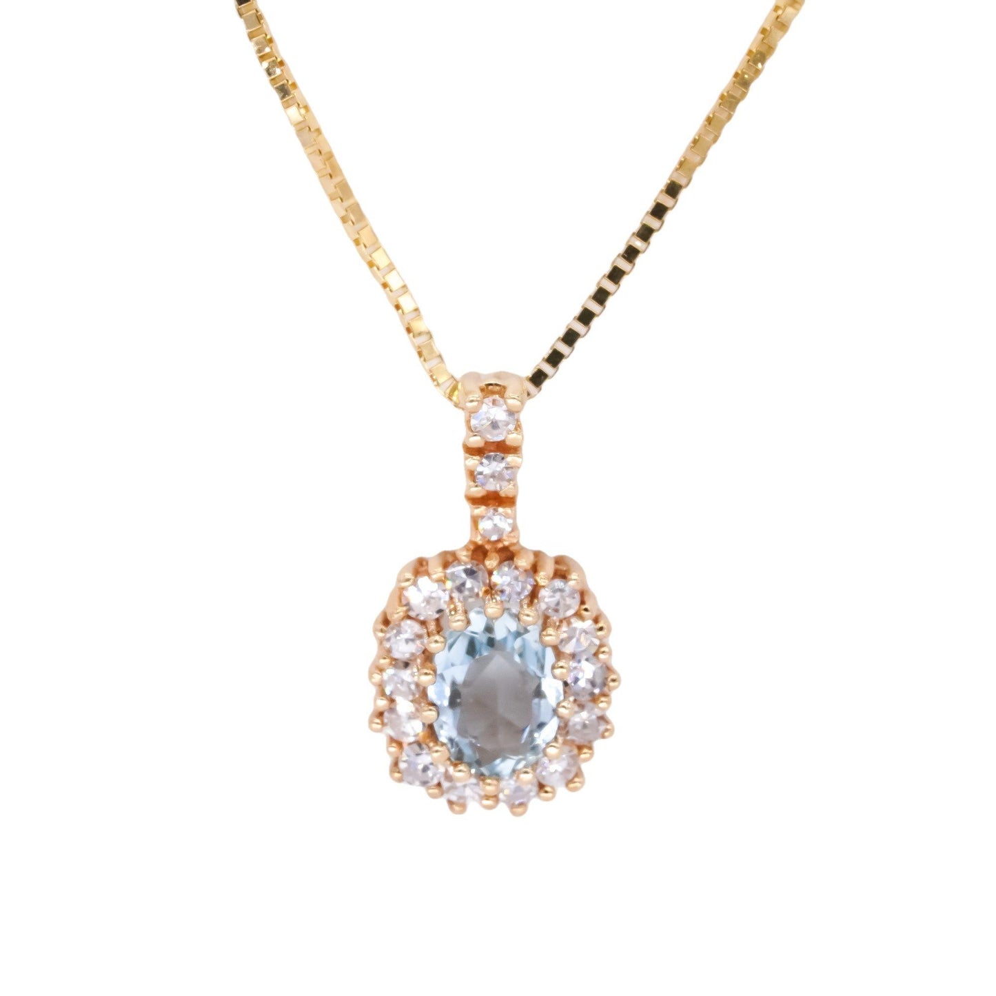 14k Yellow Gold 0.70CT VS Diamond and Aquamarine Cluster Pendant Necklace