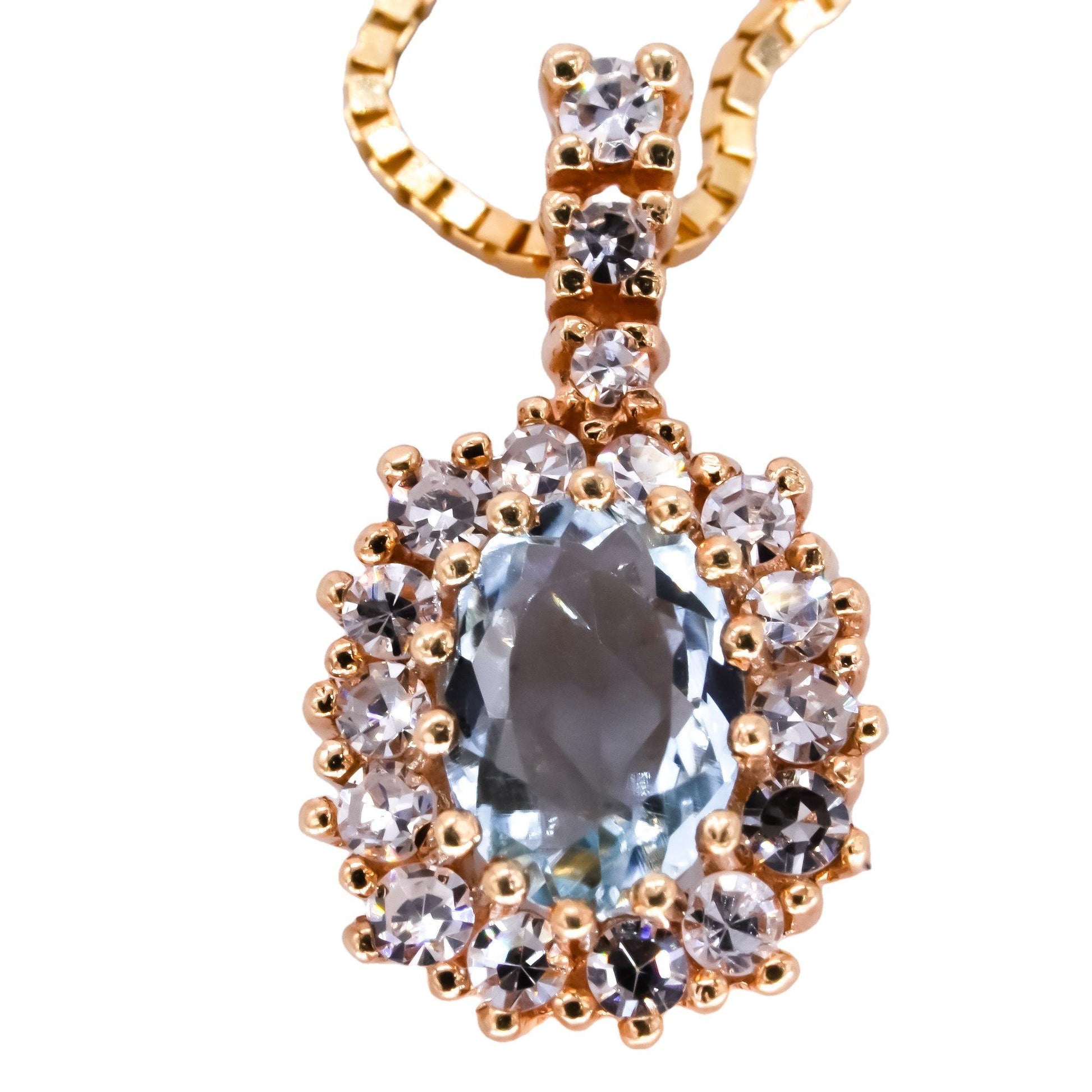 14k Yellow Gold 0.70CT VS Diamond and Aquamarine Cluster Pendant Necklace