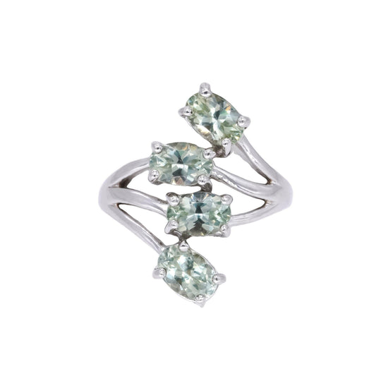 Sterling Silver Jewelry 2.0CT Green Amethyst Fan Style Ring size 5.25