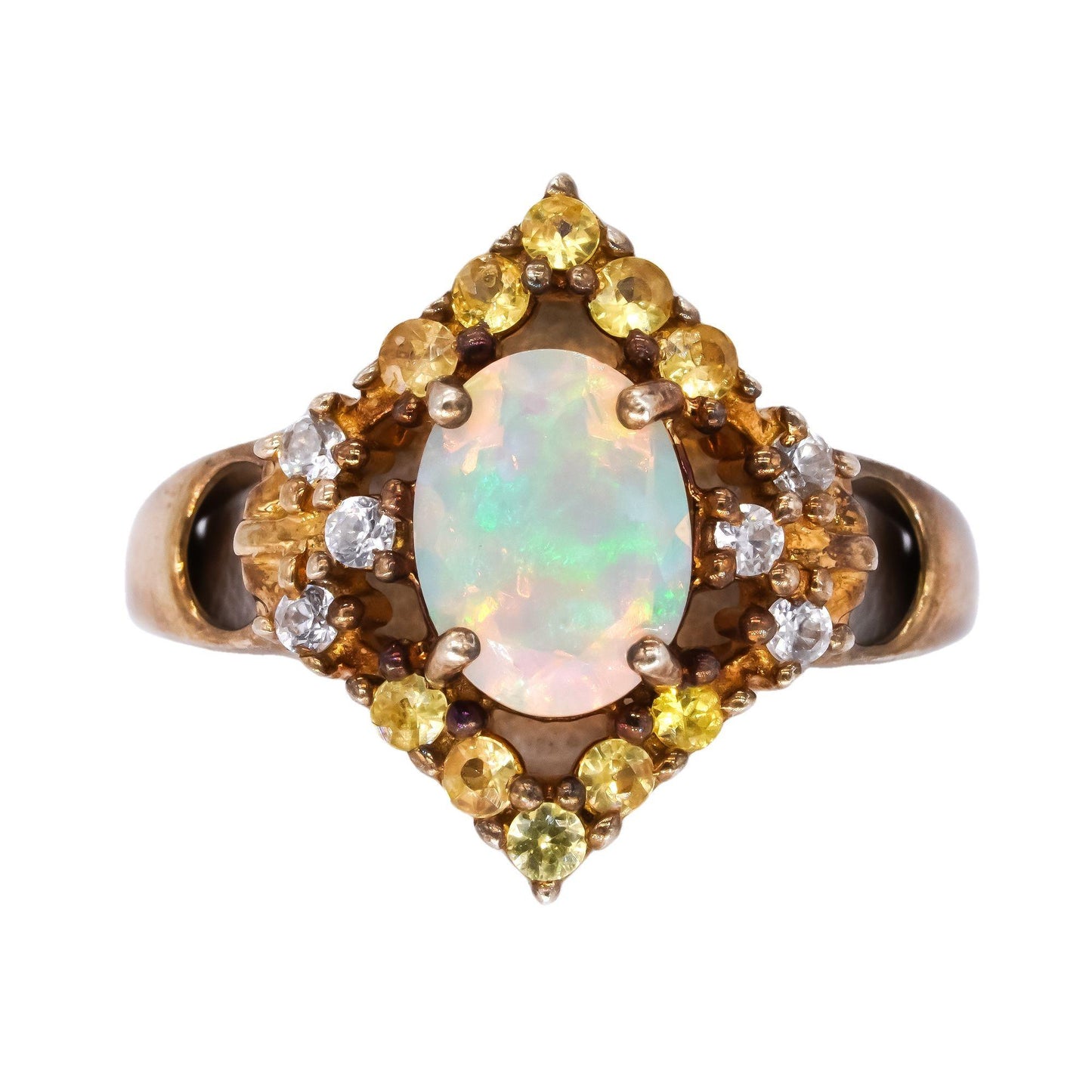 Sterling Silver Gold Plate 1.50CT Ethiopian Opal White Topaz Citrine Ring size 8