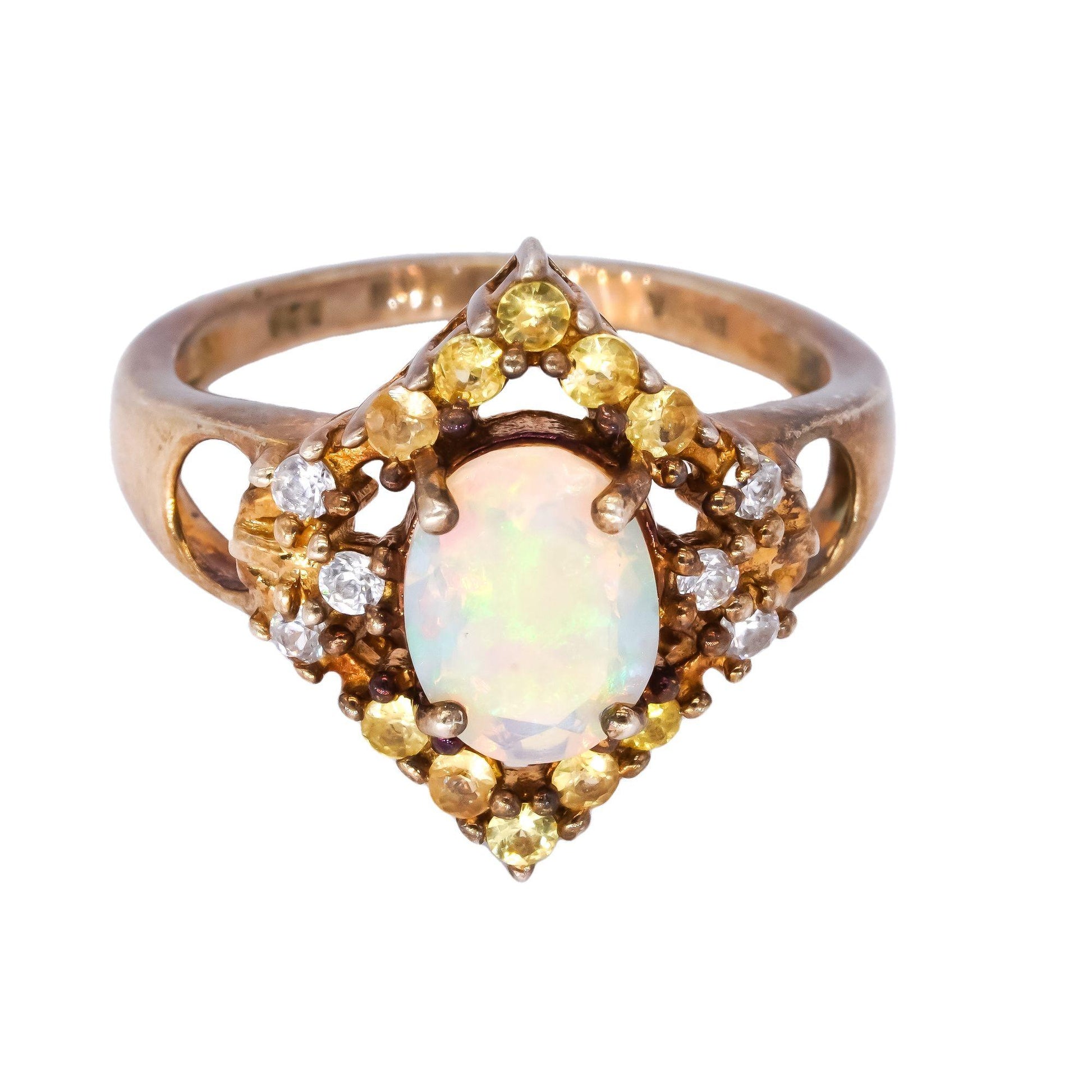 Sterling Silver Gold Plate 1.50CT Ethiopian Opal White Topaz Citrine Ring size 8