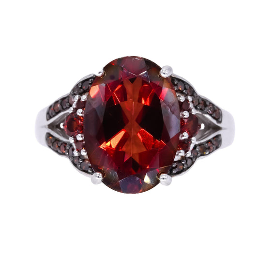 Sterling Silver 5.05CT Orange Diamond and Tourmaline Cluster Ring size 6