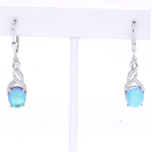 Sterling Silver 4.50CT Synthetic Cats Eye White Topaz Dangle Drop Earrings