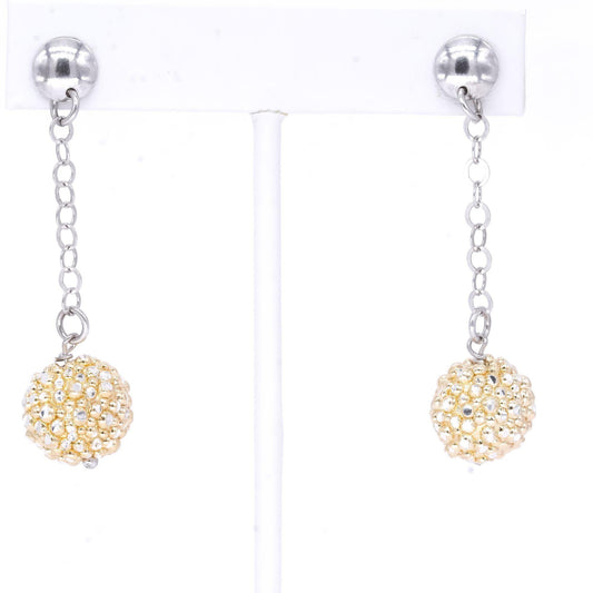 Sterling Silver Drop Dangle Gold Plated Diamond Cut Ball Earrings