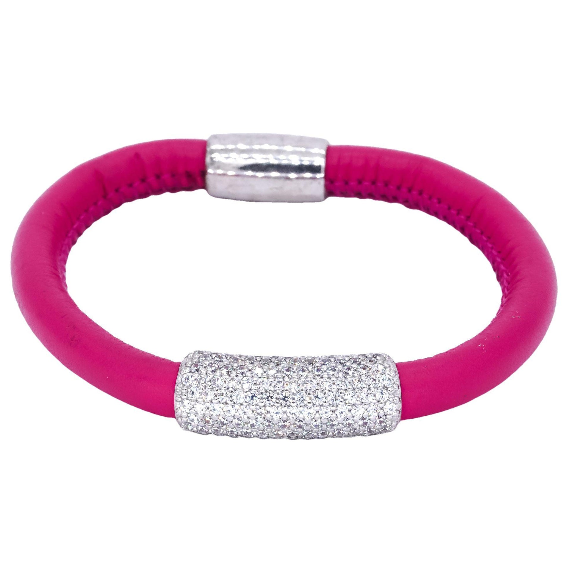 Sterling Silver 1.50CT White Cubic Zirconia Pink Cord Magnetic Bracelet