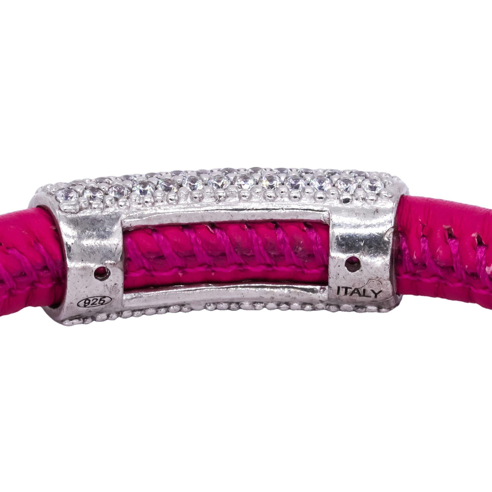 Sterling Silver 1.50CT White Cubic Zirconia Pink Cord Magnetic Bracelet