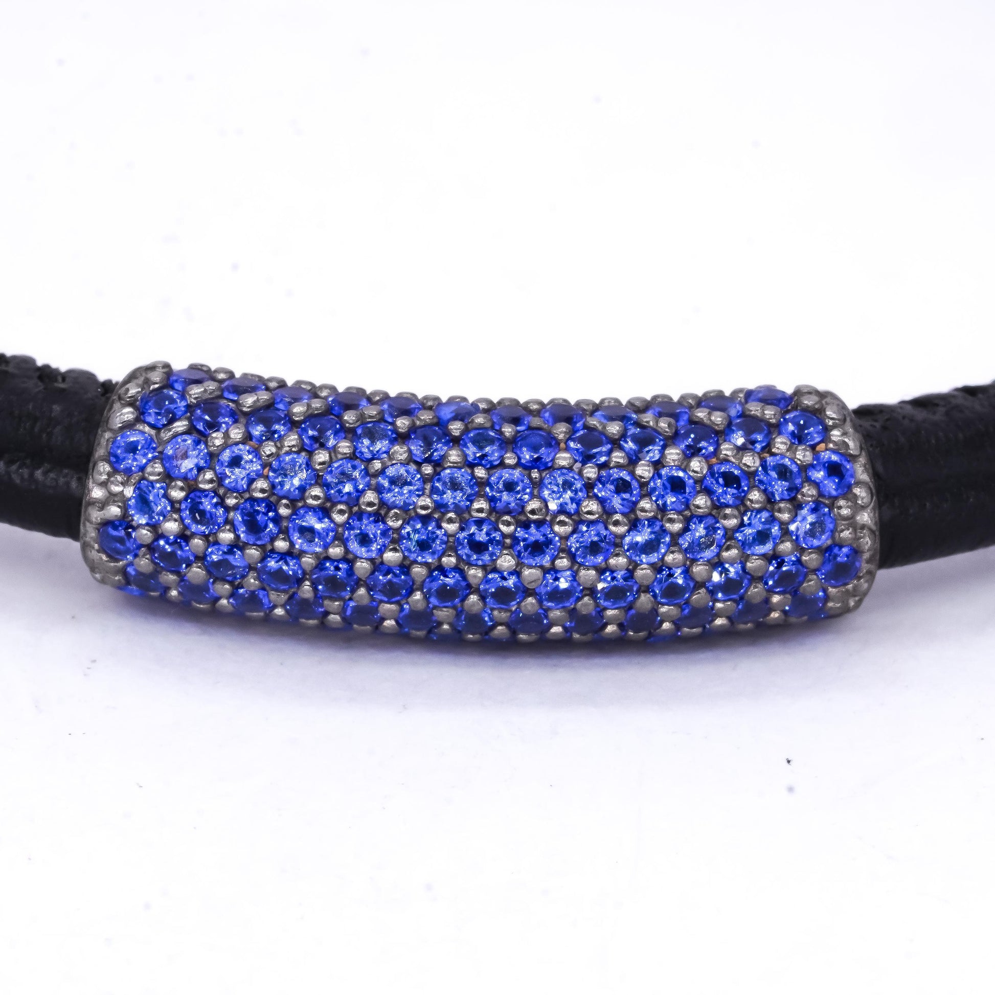 Sterling Silver 1.50CT Synthetic Blue Sapphire Black Cord Magnetic Bracelet