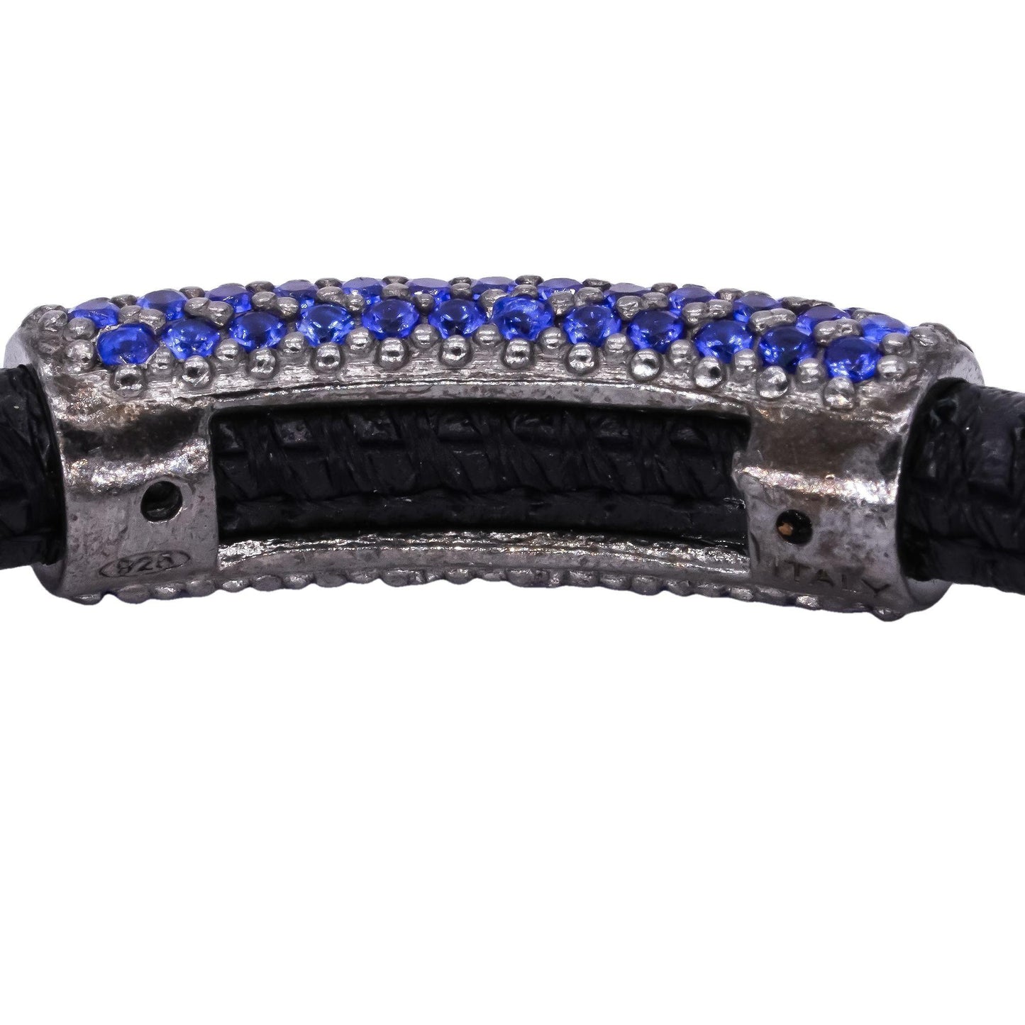 Sterling Silver 1.50CT Synthetic Blue Sapphire Black Cord Magnetic Bracelet