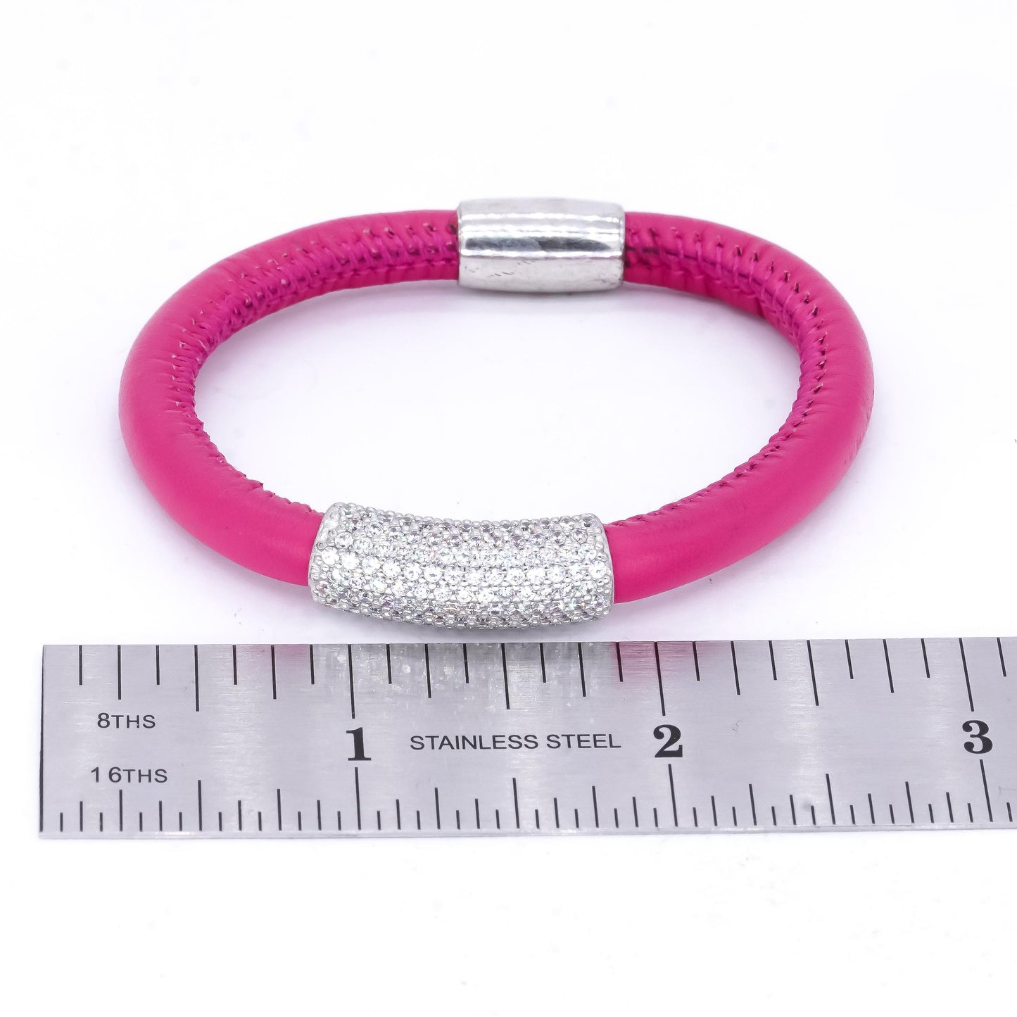 Sterling Silver 1.50CT White Cubic Zirconia Pink Cord Magnetic Bracelet