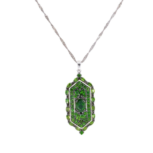 Sterling Silver 7.0CT Green Diopside Jumbo Pendant Dangle Necklace