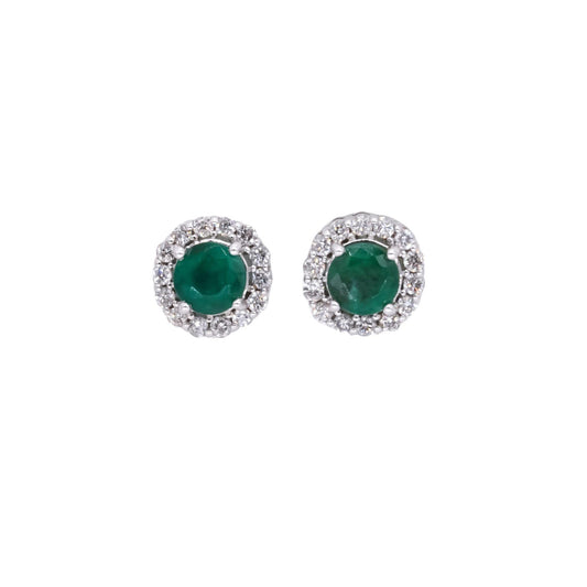 10k White Gold 0.45CT Diamond and Emerald Cluster Stud Earrings